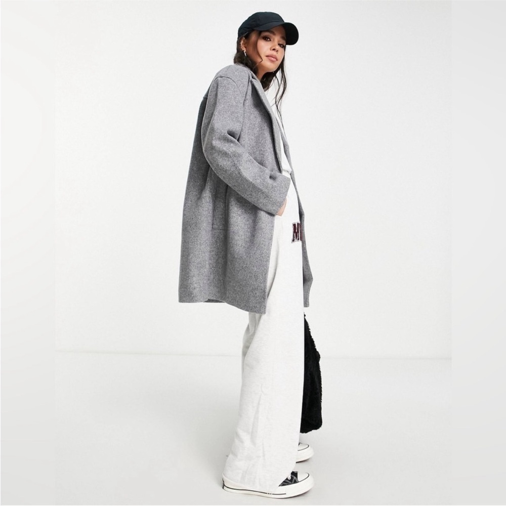 Topshop Riley Long Coat in Grey Marl - Picture 2 of 11